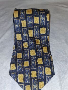 Navy and Gold Geometric Silk Tie